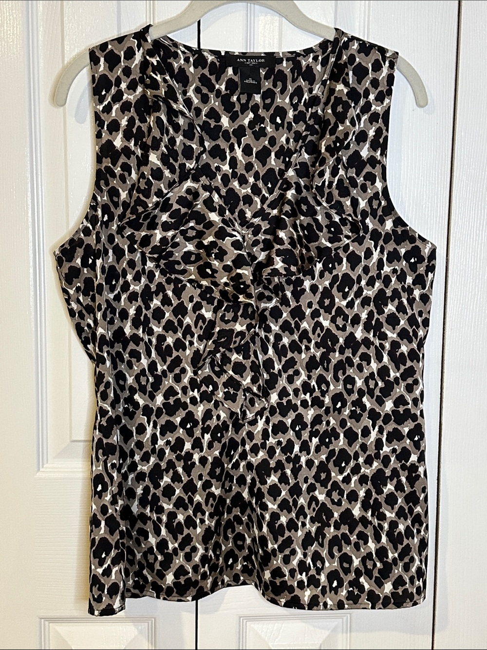 Ann Taylor Sleeveless Leopard Print Blouse - Black & Cream | 10
